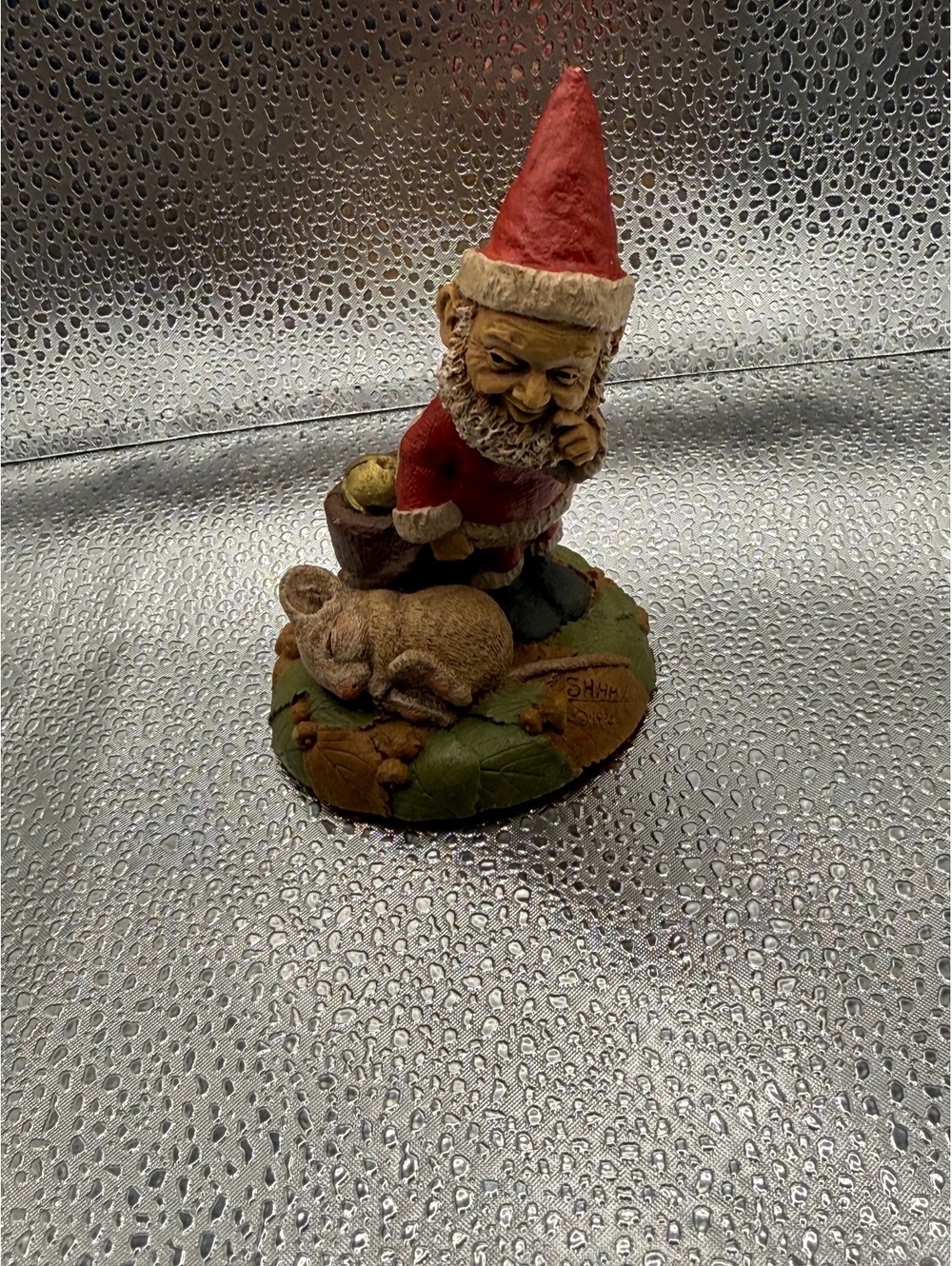 Vintage Santa Figurine with Rabbit on Leaf Base by The Hudson House
